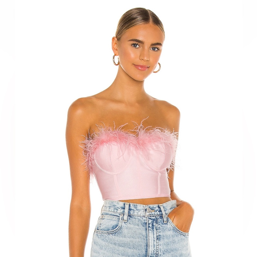 Superdown Pink Feather Trim Bustier
